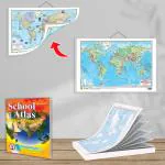 GOWOO SMALL - 100 WORLD PHYSICAL OUTLINE MAP FOR SCHOOL, 2 IN 1 WORLD POLITICAL AND PHYSICAL MAP IN ENGLISH and SCHOOL ATLAS LATEST EDITION (ENGLISH) - ART PAPER | Pack of 1 Map pad + 1 Map Chart + 1 Atlas