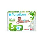 PureBorn Organic Disposable Baby Diapers I Super Soft I Maximum Leakage Protection I Made with Organic Bamboo I Single (Pack Of 28), Size 3 (5.5-8 Kg)