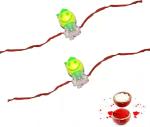 Kavim Eliq Kids Green Boy Rakhi-2 Plastic (PVC) Chawal Roli Pack, Rakhi Set (Green Boy Rakhi-2)