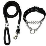 Hundur Store Dog belt Combo of Choke Collar with Rope in black color for medium dog