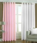 Indian Online Mall Baby Pink, White Polyresin Plain Window Curtain Set, 5 Feet (Pack Of 2)