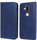 Unistuff Faux Leather Back Case Flip Cover for Nokia 8.1 with ID Card Slot | Foldable Kickstand | 2 Card Slot | 1 Cash Slot - Executive Blue, 60747