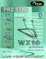 Bluetooth Neckband Ticon Wx-10 In Ear Wireless Earphone With Mic, High Bass Quality (Black)