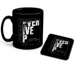 Whats Your Kick Never Give Up New Youk City Design Printed Black Ceramic Coffee Mug with Coaster Tea Mug 325ml