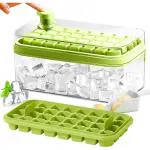 SLINCE Ice Cube Tray with Lid and Bin,64 Nuggets Silicone Ice Tray with Ice Bucket,Ice Cube Storage Container Set with trays for Chilled Drink, Cocktail,Whiskey and Smoothie,Green