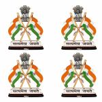 VOILA Indian Flags with Satyamev Jayate Symbol Wood Stand for Car Dashboard Pack of 4