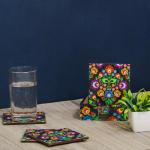 Ambbi Collections Black Wood Tea, Coffee Coasters With Stand 10*10 cm - Pack of 6