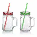 VHD Coffee Cup Sipper Glass with Straw Mug with Straw Coffee Cup with lid Tumbler with Straw Glass Sipper with Straw (A-Masson Jar-2pcs)