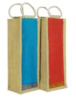 CSM Blue Jute Wine Bottle Bag, 36 x 11 x 14.5 cm (Pack of 2)