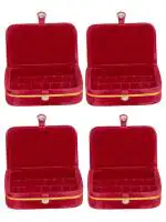 atorakushon Velvet Jewellery accessories Vanity Storage Earrings Studs Box Ring Box For Women's Pack of 4 Maroon