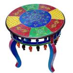 Lucky Art Painted Bedside | Round Wooden Coffee Table | End Table | Beside Table | Center Table For Living Room (Multicolor, 18 X 18 X 18 Inch)