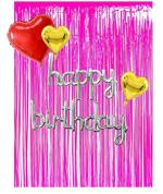 Toyxe Red Aluminium Cursive Foil Balloon, Fringe Party Curtain, Large Red Heart And Small Golden Heart Foil Balloons