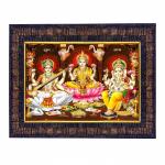 Hawai Shree Ganesh Lakshmi Saraswati Wooden Religious Photo Frame for Worship Use SFDI480BLKFRM 8.5x7 inch