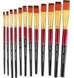 FRKB Short Handle Synthetic Flat Tip Artist Paint Brush Set, 12 Pieces for Watercolor and Acrylic Painting