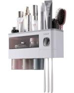 Tagve ABS Automatic Toothpaste Dispenser with Wall Mounted Toothbrush Holder (3 Cup)