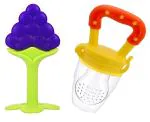 Manan Shopee Kids Yellow, Grapes Silicone Teether With Baby Fruit Nibbler Pacifier (Pack Of 2)