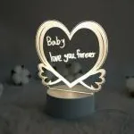 Inditradition 3D Acrylic Creative Message Board with LED Light Base Holder, with Writing Pen & Cloth (Transparent, Heart Shape, 5x6 Inches)