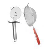 Blue Wonder Stainless Steel SS Pizza Cutter With Stainless Steel Soup Strainer Juice and (Multicolour, Pack of 2)