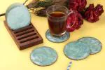 Vatsin Premium Resin Round Coasters With Wooden Stand Tea, Coffee Coasters for Home & Dining Table, Office, Table Accessories, for Gifting (Set of 6, Aqua Green)