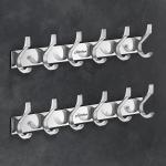 Plantex Silver and Chrome Aluminium Rust-proof and Scratches Resistance Wall Mount Hook Rail (Pack of 2)