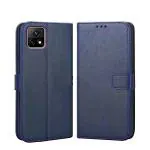 Clickaway Blue Leather Back Case Cover For Vivo Y31S