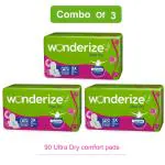 Wonderize Ultra Dry XL Size 310 mm Sanitary Napkins For Women - 90 Pads (Combo of 3) - With advanced bacterial protection - Super Soft Side Edges For Rash Free Periods