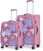 Genie Lily Trolley Bag Set of 2, Cabin 57cm, Medium 68cm, Soft Side Travel Bag for Women, 8 Wheel, 1 Cabin & 1 Check in Luggage, With Expander and Complimentary Vanity Pouch, Pink