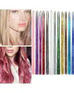 LYTIX Multicolor Synthetic Hair Extensions Tinsel Kit Glitter Extensions Ribbons for Women (Pack of 6)