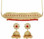 Gyaan Jewels Handmade Gold Plated Alloy Necklace, Pendant and Earring Set Red (Women, Girls) Free Size