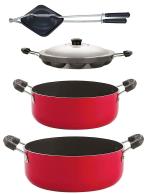 Nirlon 4 pcs of Red and Black Non-stick Kitchen Cooking Utensil Combo Set