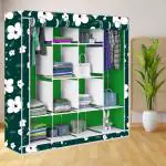 BE MODERN 12 Shelves White Lily Print Carbon Steel Collapsible Wardrobe (Finish Color -19_GREEN, DIY(Do-It-Yourself))