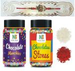 Nature's Bridge Rakhi Gift Gems Munchies & Stone Chocolate with Rakhi, Roli, Chawal - 200 gm x 2 Jar