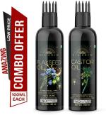 Desi Crew 100 Percent Pure Flaxseed and Castor Oil with Comb Applicator Cold Pressed for Skin, Body and Hair Care 100 ml Each