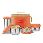 Milton DELICIOUS COMBO Stainless Steel Lunch Pack With Bag, Orange
