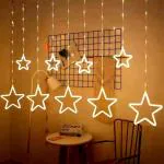 Desidiya 12 Stars 138 Led Curtain String Lights Window Curtain Lights With 8 Flashing Modes Decoration For Christmas, Wedding, Party, Home, Patio Lawn Warm White Neon (138 Led-Star Copper, Pack Of 1)