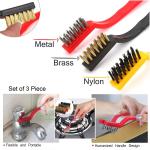 Homeleven Cleaning Brush Set of 3 PC Brass/Steel/Nylon Bristle Brush for Gas Burner Chimney Cleaning