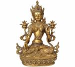 Idol Collections Antique Yellow Brass Tibetan Buddhist Goddess White Tara Statue