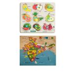 Grest Big Wooden India Map and Fruits Puzzle with Knobs, Educational and Learning Game For Kids