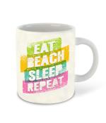 Whats Your Kick Eat Beach Sleep Repeat Quotes Printed White Ceramic Coffee Mug 325 ML