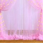 1iAM 5pcs Pink Decoration Net Light Combo - 4pcs Large, Stitched with Ribbon, Nylon Made, Reusable, Soft, Wrinkled Free, 8.5x5ft Each, Backdrop Net Curtains & 1pc 11m Long Rice Light for Party