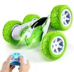 4WD 2.4Ghz Remote Control Toys,Double Sided 360 Degree Plastic RC Mini Stunt Car Green