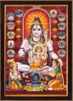 saf Lord Shiva Pariwar Sparkle Coated Digital Reprint 13.25 inch x 9.25 inch Painting (With Frame)