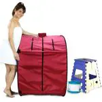 Kawachi Portable Home Steam Bath Panchkarma Swedan Machine With Folding Stool 31x32x43 cm Maroon