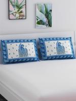 Salona Bichona 100% Cotton 120 Tc Blue Self-Design Printed 2 Pillow Cover Set