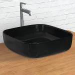 Plantex Platinium Ceramic Tabletop Square Wash Basin/Countertop Bathroom Sink (Black Glossy, 16 x 16 x 5 Inch)