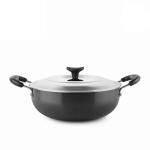 RBGIIT Hard Aodized Kadai Kadhai Works Decorative Serving Cooking Bartan With Stainless Steel Lid Fetting Handle HC-24