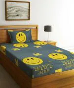 Fashion String 144 TC Microfibre Yellow Smiley Single Bedsheet with 2 King Size Pillow Covers