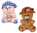 LVS TOYS - Cream Blue Cap Check & Brown Cap Teddy Soft Toy for Kids, Children & Girls Playing Teddy Bear in Size of 30 cm Long, Set of 2