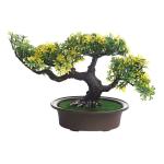 Foliyaj Artificial Four Head Bonsai Tree With Green Yellow Leaves And Pot 30 x 12 cm