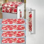 GILAAF Exclusive Combo Set of Appliances Cover (1 Pc. of Fridge Top Cover, 1 Pc. of Refrigerator Handle Cover and 4 Pc. Of Refrigerator Mat/Fridge Shelf Mat) (Color- Red, Design-Floral, Set Contains- 6 Pcs.)